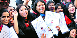 Girls all smiles during the 33rd annual convocation of the PGIMER, Chandigarh, on Friday