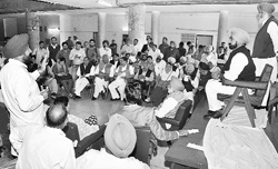 Opposition Congress MLAs hold a mock session outside the Punjab Assembly on Friday. Tribune photo: Parvesh Chauhan