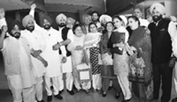 Congress women MLAs lead a protest in Punjab Vidhan Sabha on Friday. Tribune photo: Parvesh Chauhan
