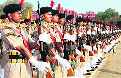 New recruits in the Indo-Tibetan Border Police (ITBP) force participate in a passing out parade at the Signal Training School in Amritsar Saturday