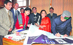 Chief Minister Virbhadra Singh launches the Earth Hour signature campaign in Shimla on Saturday.