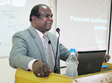 John Samuel, Chief Post Master General, Jammu and Kashmir, addresses the students during a seminar at SMVDU on Saturday.