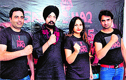 The star cast of the Punjabi film Sadda Haq during the premiere of the film in Amritsar on Sunday
