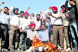 The protesters burning an effigy of the Panchayati Directorate