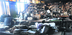 The gutted record room of the Punjab Civil Secretariat-II in Sector 9, Chandigarh, on Sunday. Tribune photo: Pradeep Tewari