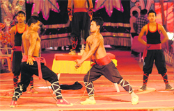 Cousins from Manipur perform a dangerous act in Great Bombay Circus at Mani Majra.