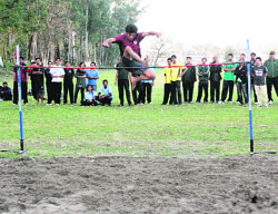 An athelete participates in an event at the FRI (Deemed) University in Dehradun on Sunday.