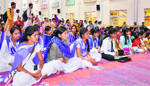 Students attend an NSS camp at Shravan Nath Jawaharlal Nehru College in Haridwar on Sunday. 