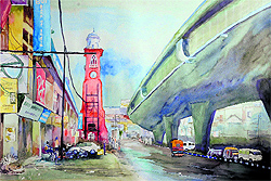 Darshan Singh Saggus painting which has been put on display at an exhibition at Gallery Artmosphere in Ludhiana