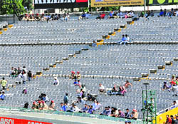 Near-empty stands during the third Test between India and Australia at the PCA Stadium in Mohali on Monday. 