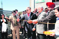 Randeep Singh Grewal, Chairman and CEO of Hong-Kong based Greka Drilling Ltd, inaugurates an oil rig installed at the University of Petroleum and Energy Studies in Dehradun on Monday.