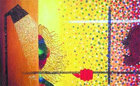 Dedicated to my love - Acrylic on Canvas Board by Kashmiri artist Arshed Hussain, which was displayed among other art works at the Olive DeLuce gallery, Missouri, US
