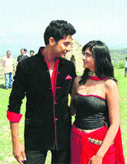 Lead actors of Love You Sohniye shoot for a song at Nurpur Fort on Tuesday