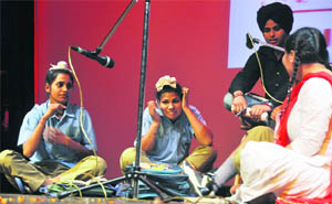 Students stage a skit on the education system during the farewell party at the Khalsa College for Women in Ludhiana on Tuesday. 