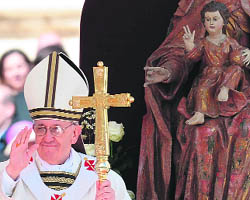 Pope Francis during his inauguration mass at St Peters Square in the Vatican on Tuesday. 