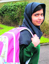 Malala Yousufzai attends her first day of school in Birmingham on Tuesday. 