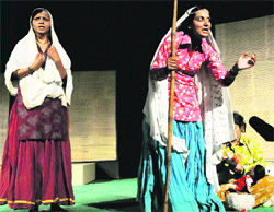 A scene from the play Dulhan staged in Bathinda on Wednesday evening. Tribune photo: Pawan Sharma