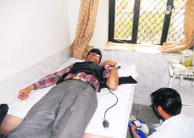 A blood donation camp under way at Mussoorie on Wednesday