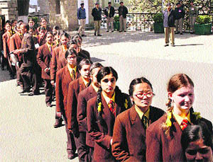 Students of Auckland School on a visit to the Vidhan Sabha in Shimla on Wednesday. 