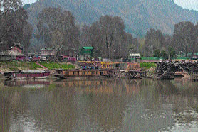 Houseboats moored on the banks of the Jhelum in Srinagar.