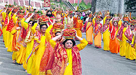 Women participate in the Kalash Yatra in Jammu on Wednesday