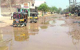 A part of the Jind-Bhiwani road which has been submerged in water for the past several days.