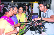Students participate in an exhibition during the eighth annual day celebrations of the Science City in Kapurthala. 