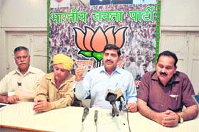BJP state president Jugal Kishore Sharma addresses mediapersons in Jammu on Thursday