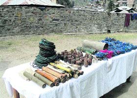 Arms and ammunition seized by security forces in Kishtwar on Wednesday