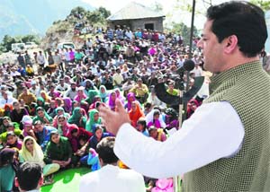 Vikar Rasool, Minister of State for Technical Education, Power, and Social Welfare, addresses a public grievances camp at Dhangakot in Reasi on Thursday.