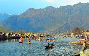 Tourists enjoy shikara ride in the Dal lake 