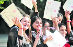 Girls all smiles during the annual convocation of the Government College for Girls in Ludhiana.