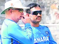 Coach Duncan Fletcher with skipper MS Dhoni