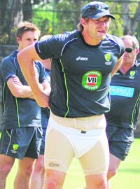 Shane Watson gets ready for the training session on Thursday
