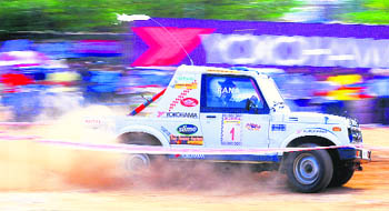 A team takes part in a SJOBA rally at Sector 34 in Chandigarh on Friday.