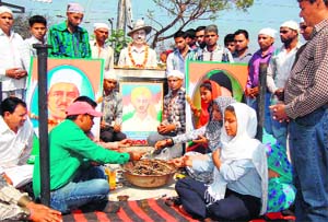 A havan being performed by residents to remember Bhagat Singh at Bhagat Singh Chowk in Haridwar on Friday. 