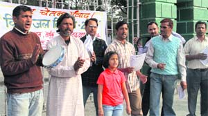 A streetplay being staged by Agaaz Foundation on World Water Day in Dehradun on Friday.