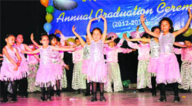 Students of Ryan Public School present an item during a function at the Guru Nanak Auditorium in Amritsar on Saturday.