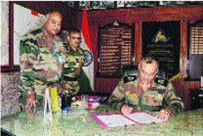 GOC of Tiger Division Maj-Gen Ashwani Kumar signs a pledge to donate his organs as part of the organ donation drive in Jammu on Saturday.