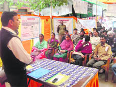 Assistant Director, Fisheries, Fayaz Ahmed Fayaz addresses the farmers at the kisan mela-cum-awareness camp in Batote on Saturday