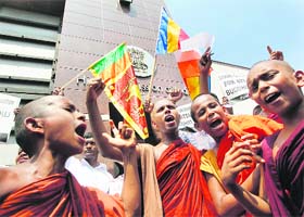 Protesters outside the Indian High Commission in Colombo