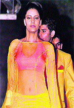 Models walk the ramp during a fashion show held in Jalandhar on Saturday