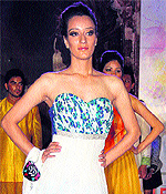 Models walk the ramp during a fashion show held in Jalandhar on Saturday