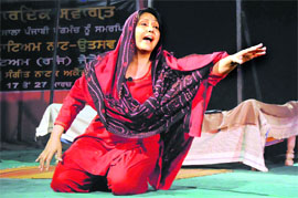 A scene from the play Buhe Barian staged on Monday evening.