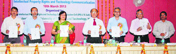 Dignitaries release a book on intellectual property rights at a  workshop  at Guru Jambheshwar University of Science and Technology, Hisar. 