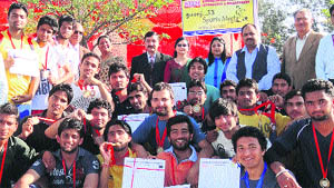 Winners of the annual sports meet in a jubilant mood  at Kurukshetra Institute of Technology and Management (KITM) recently. 