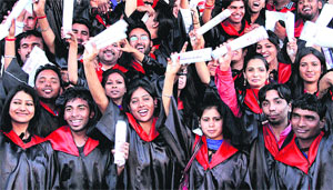 Students in a jubliant mood after the 61st convocation of Doaba College held in Jalandhar on Monday.