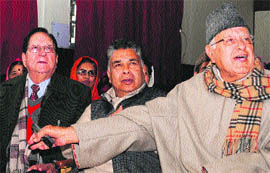 Union Minister for New and Renewable Energy Farooq Abdullah at a function in Srinagar on Monday. 