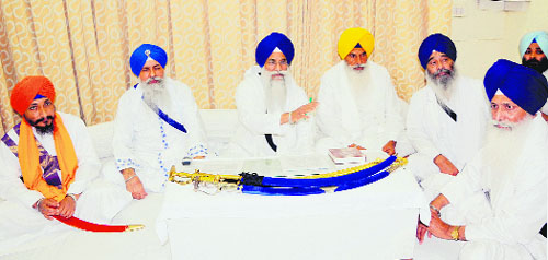 The Sikh high priests hold a meeting at the Akal Takht Secretariat in Amritsar on Monday.