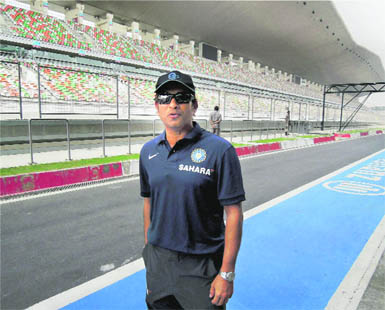 Sachin Tendulkar at Buddh International Circuit in Greater Noida on Monday. 